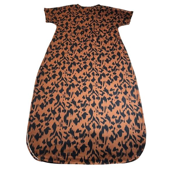 Huskary V-Neck Leopard Print Maxi T-Shirt Dress Size XXL Casual Lightweight - Picture 2 of 8